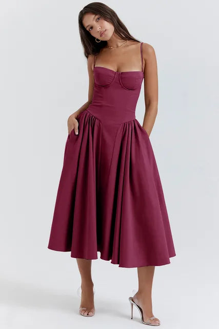 Stylisches Damen Cocktailkleid in Schwarz, mit Korsett-Oberteil, ideal für Abendpartys.