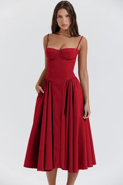 Schlichtes, elegantes Damen Korsettkleid in Schwarz, betont die Taille, ideal für formelle Events.