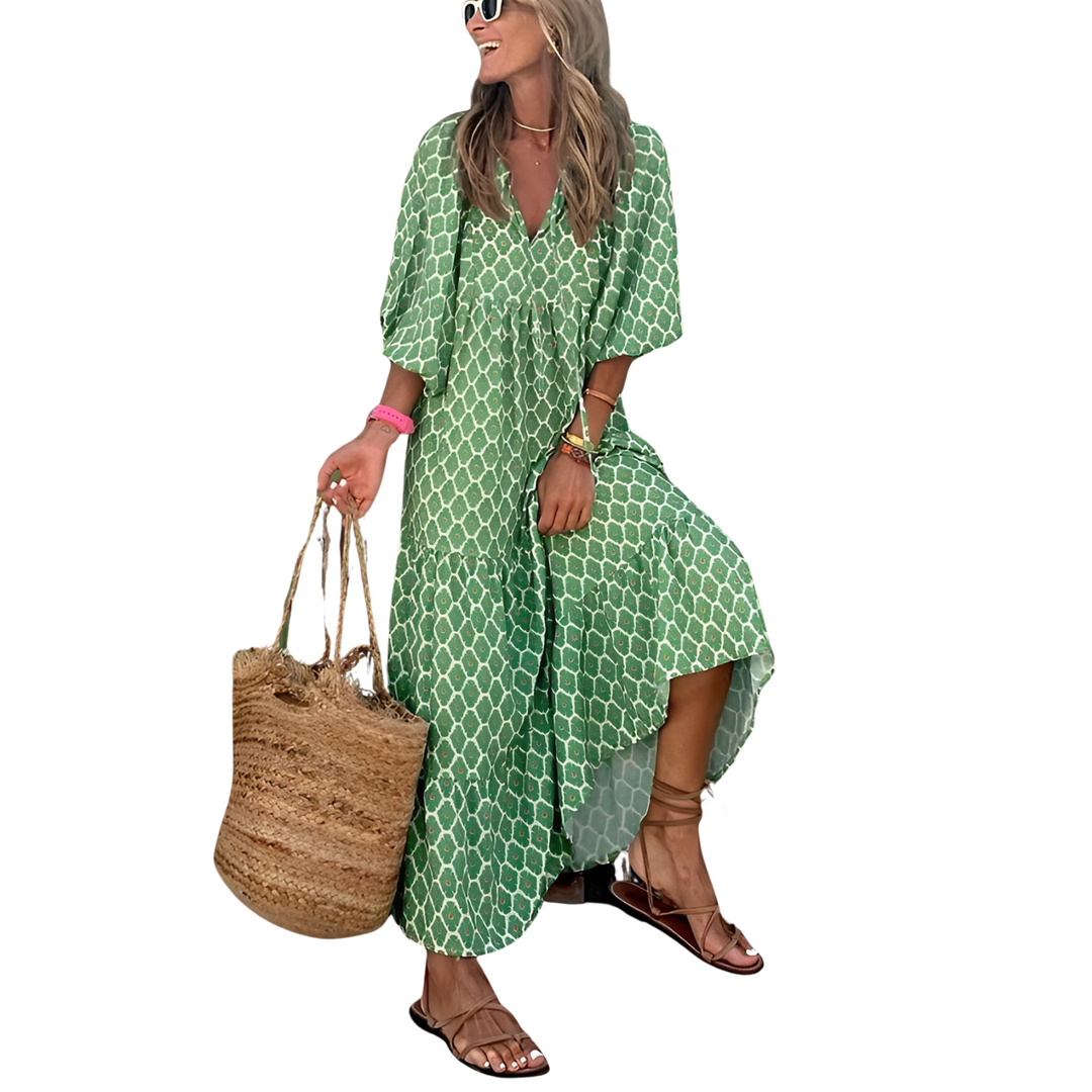 Elegantes, figurbetontes Damen Midikleid in A-Linie, vielseitig für Sommer, Freizeit & festliche Anlässe.