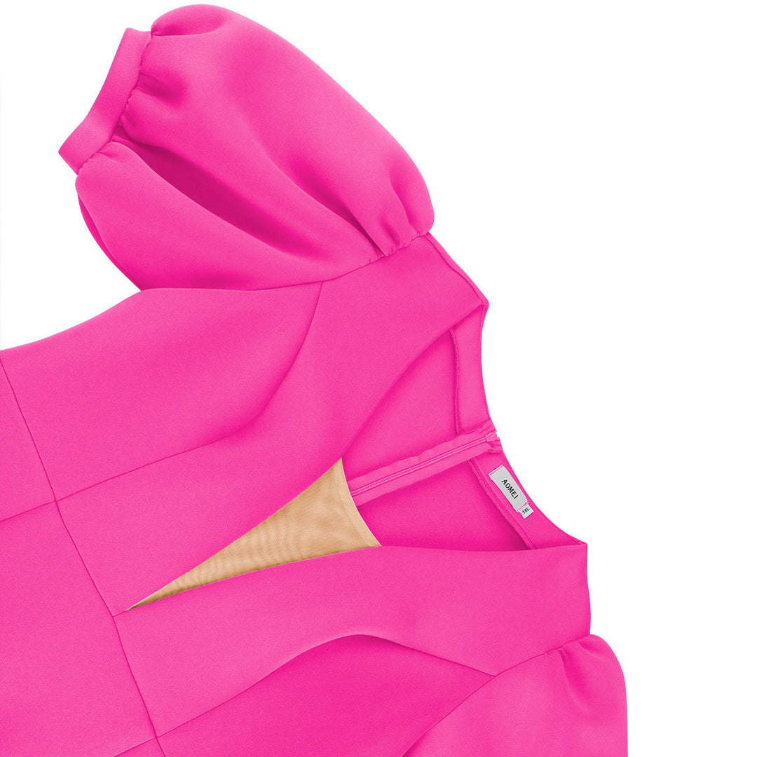 Schickes, figurbetontes Sommerkleid für Damen mit V-Ausschnitt, zarten Puffärmeln und verspieltem Rüschensaum.