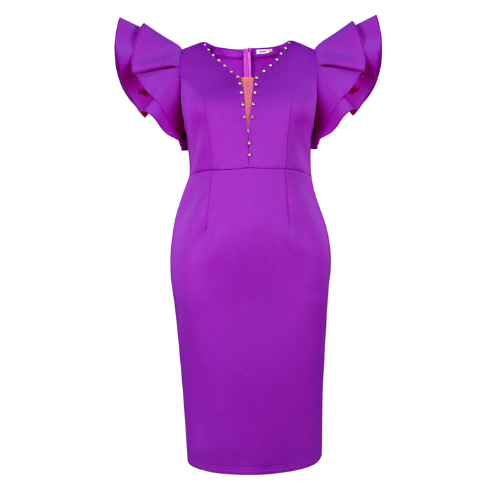 Festliches figurbetontes Kleid mit charmanten Rüschenärmeln, passend für elegante Abendveranstaltungen.