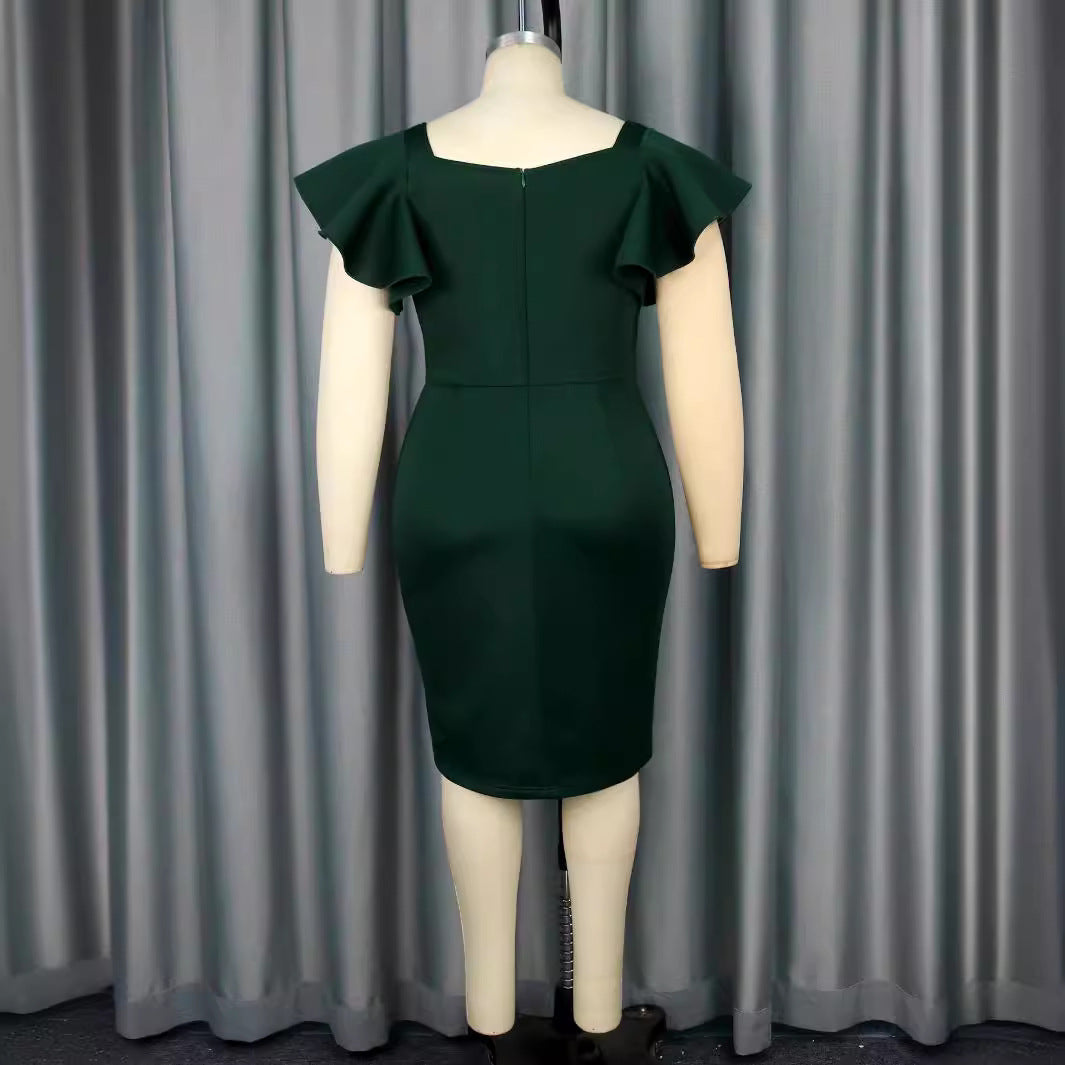 Festliches Abendkleid für Damen, tailliert, mit chicer Schleife und hohem Beinschlitz, perfekt für Hochzeitsgäste.