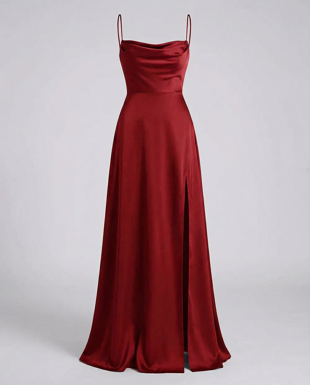 Seitliche Ansicht eines ärmellosen, fließenden Damen Maxikleids. Ideal als Eventkleid oder Brautjungfernkleid.