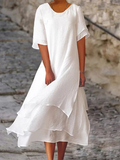 Elegantes fließendes Damen Midikleid, vielseitig für Sommer, Büro und Abend, stilvoll und bequem.