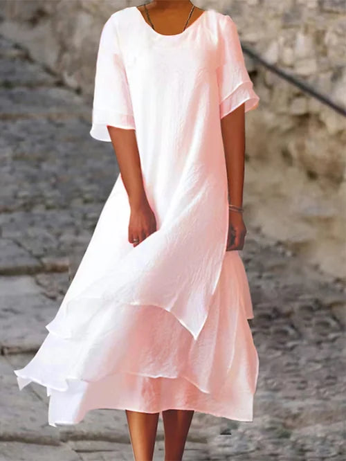 Modernes Damen Midi Freizeitkleid in fließender Optik, perfekt für stilvollen Komfort den ganzen Tag.