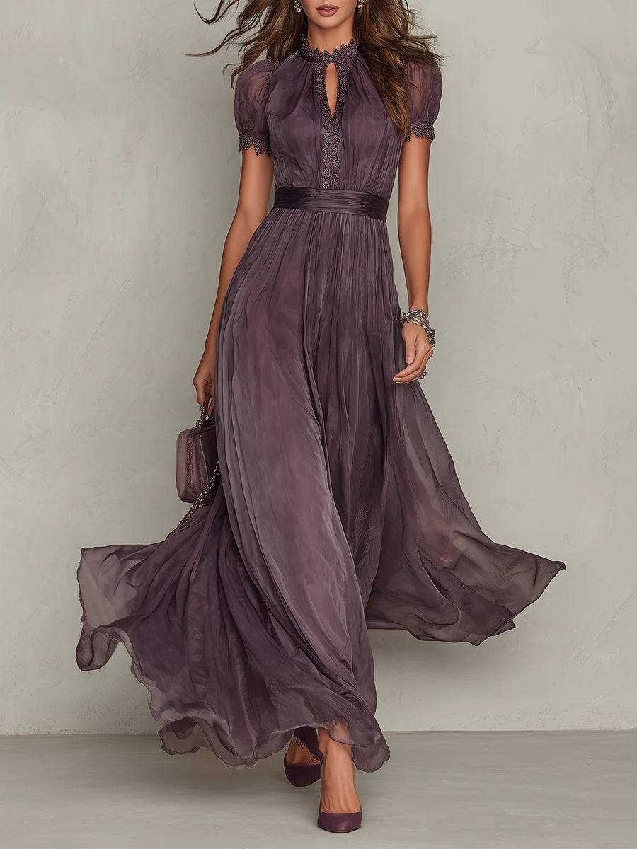 Elegantes fließendes lila Vintage Maxikleid für Damen, ideal für Sommer, Strand & festliche Anlässe.