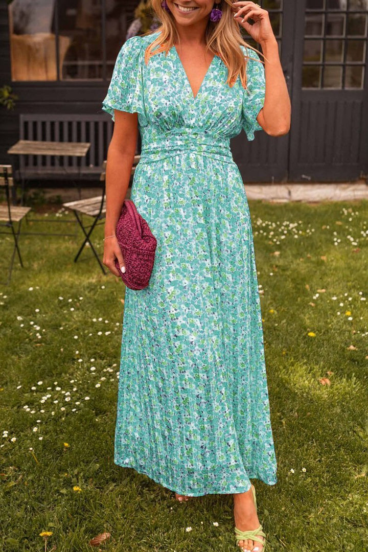 Farbenfrohes florales Damen Maxikleid Lyra. Elegantes leichtes Sommerkleid mit Blumenmuster für jeden Anlass.