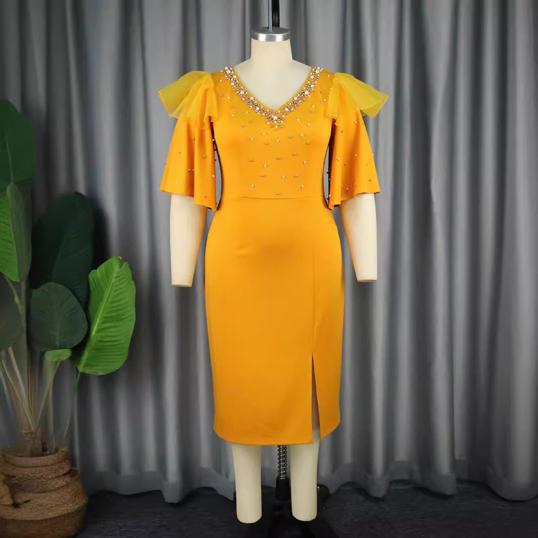 Schimmerndes elegantes Midikleid für Damen mit V-Ausschnitt, perfekt als Partykleid für Abendveranstaltungen.