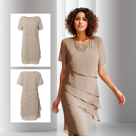 Geschichtetes Chiffon Damenkleid, zeitlos elegant. Perfekt als Abendkleid oder festliches Partykleid.
