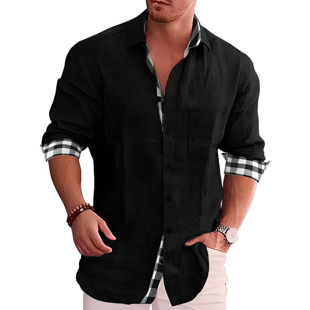 Sophistiziertes Herren Langarm-Hemd, modern und komfortabel, perfekt für elegante Anlässe und Business-Outfits.