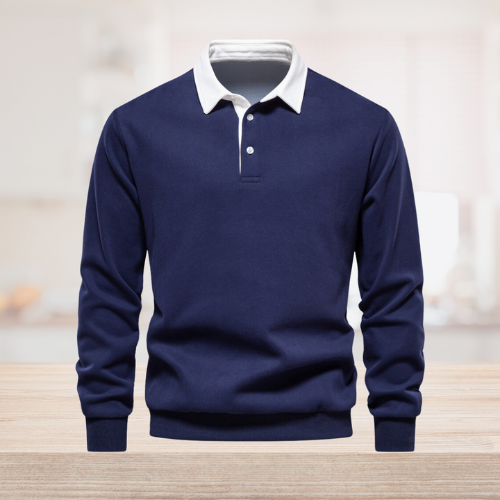 Elegantes Herren Langarm Poloshirt, vielseitig für Business Casual & Freizeit. Klassisches Oberteil.
