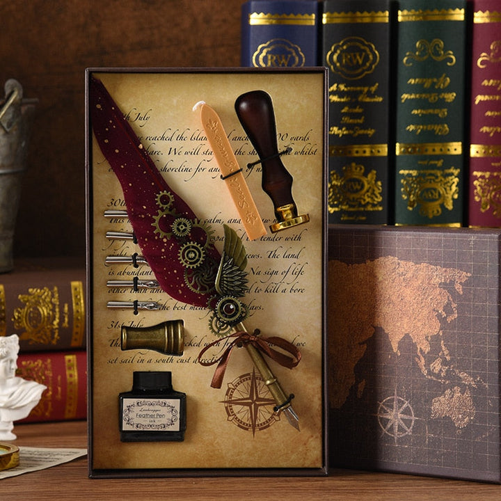 Luxuriöses Kalligraphie Feder-Stift Set, verpackt als stilvolles Geschenk für Kunstliebhaber & Schreibwaren-Enthusiasten.