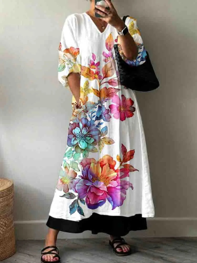 Elegantes, leichtes Damen-Sommerkleid mit Blumenmuster für Freizeit & Boho-Chic; vielseitiges Maxikleid bedruckt.