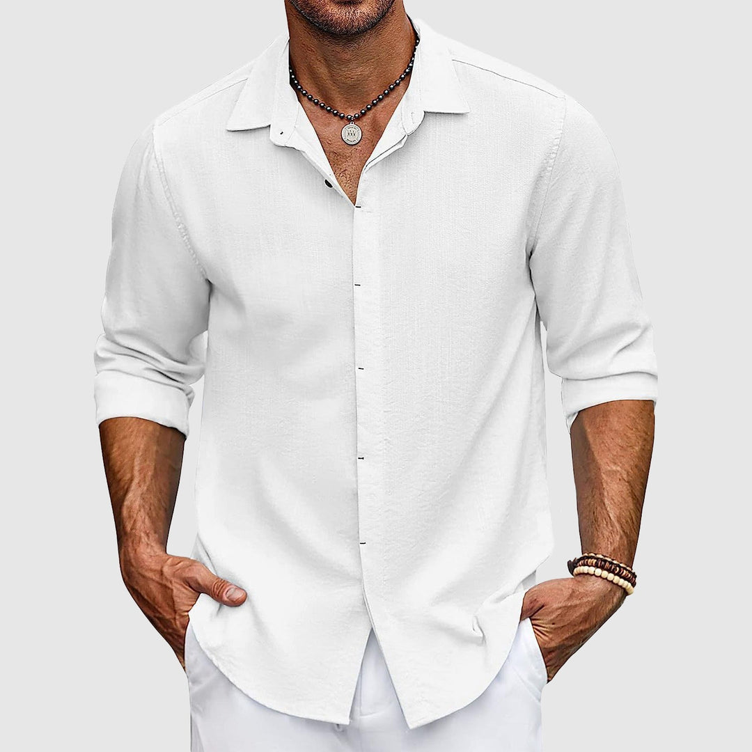 Stilvolles Herren Langarmhemd, vielseitig für Reise, Strand oder lässige Freizeitlooks. Modern & bequem.