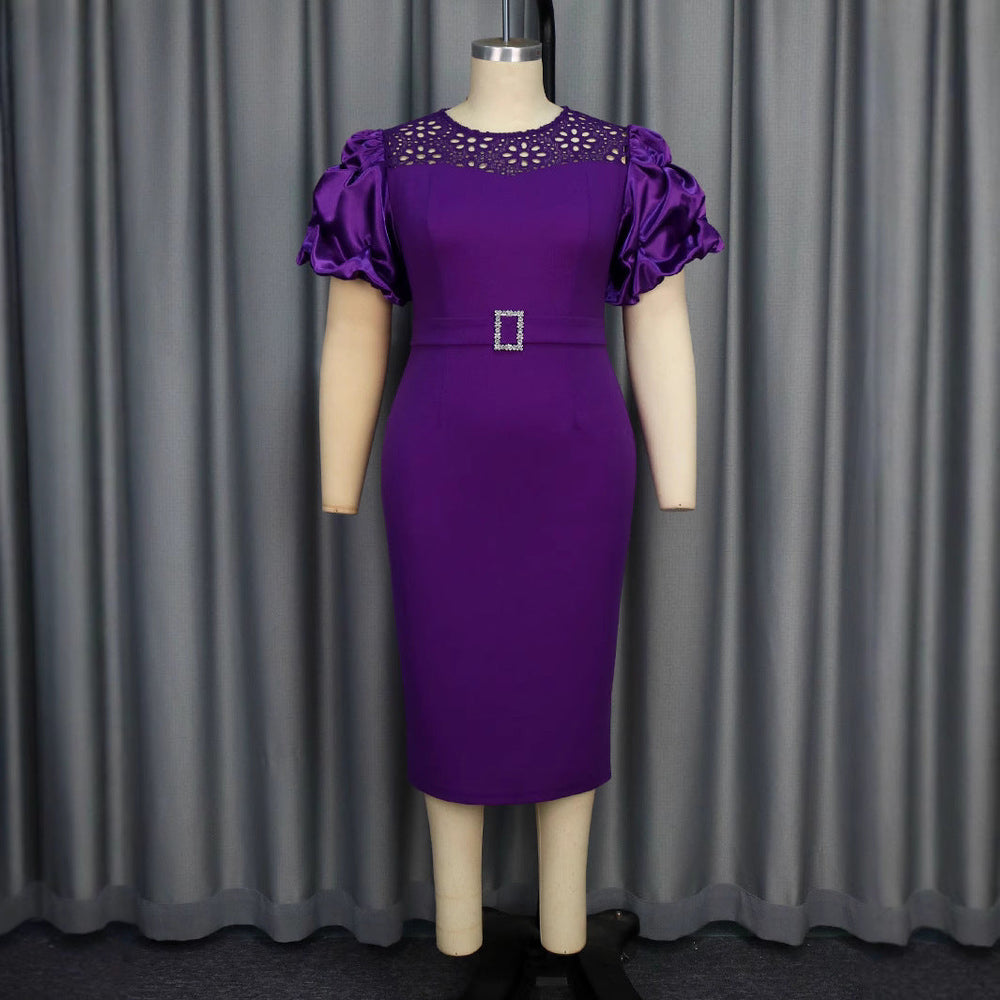 Lila Rüschen-Partykleid für Damen, figurbetont, mit Gürtel, ideal für festliche Anlässe & Eleganz.