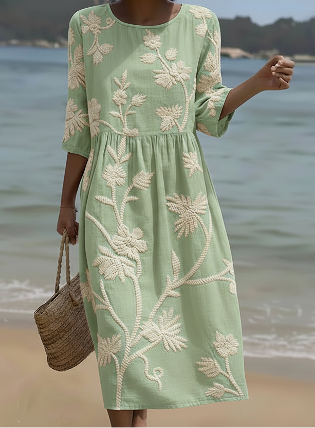 Elegantes, luftiges Damen Midi-Kleid mit Blumenmuster, ideal für Frühling & Sommer. Leichtes, atmungsaktives Freizeitkleid.