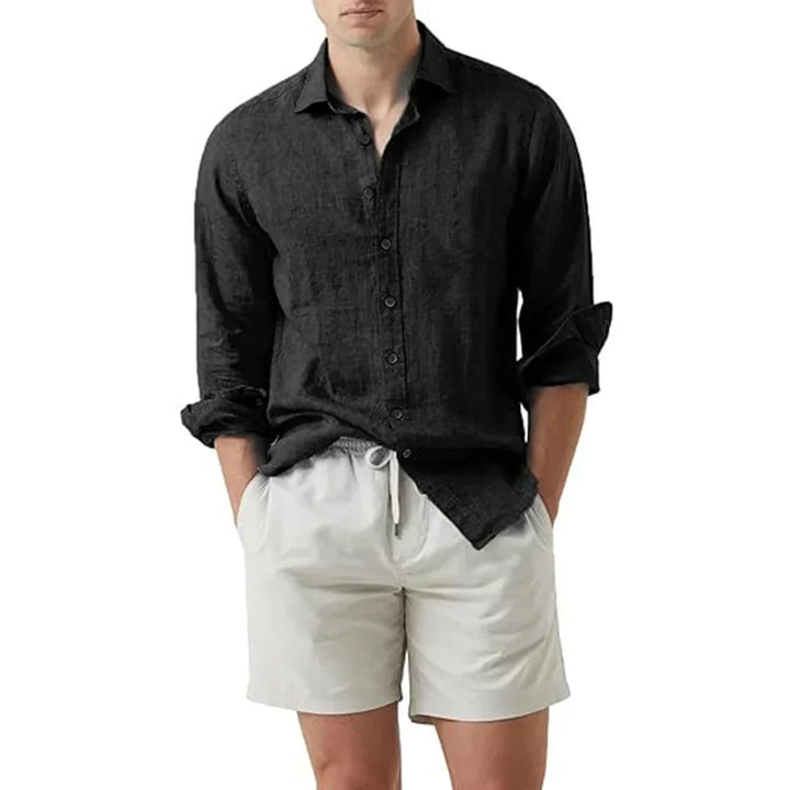 Detailansicht des eleganten Herren Langarm-Sommerhemdes aus leichtem, atmungsaktivem Stoff.