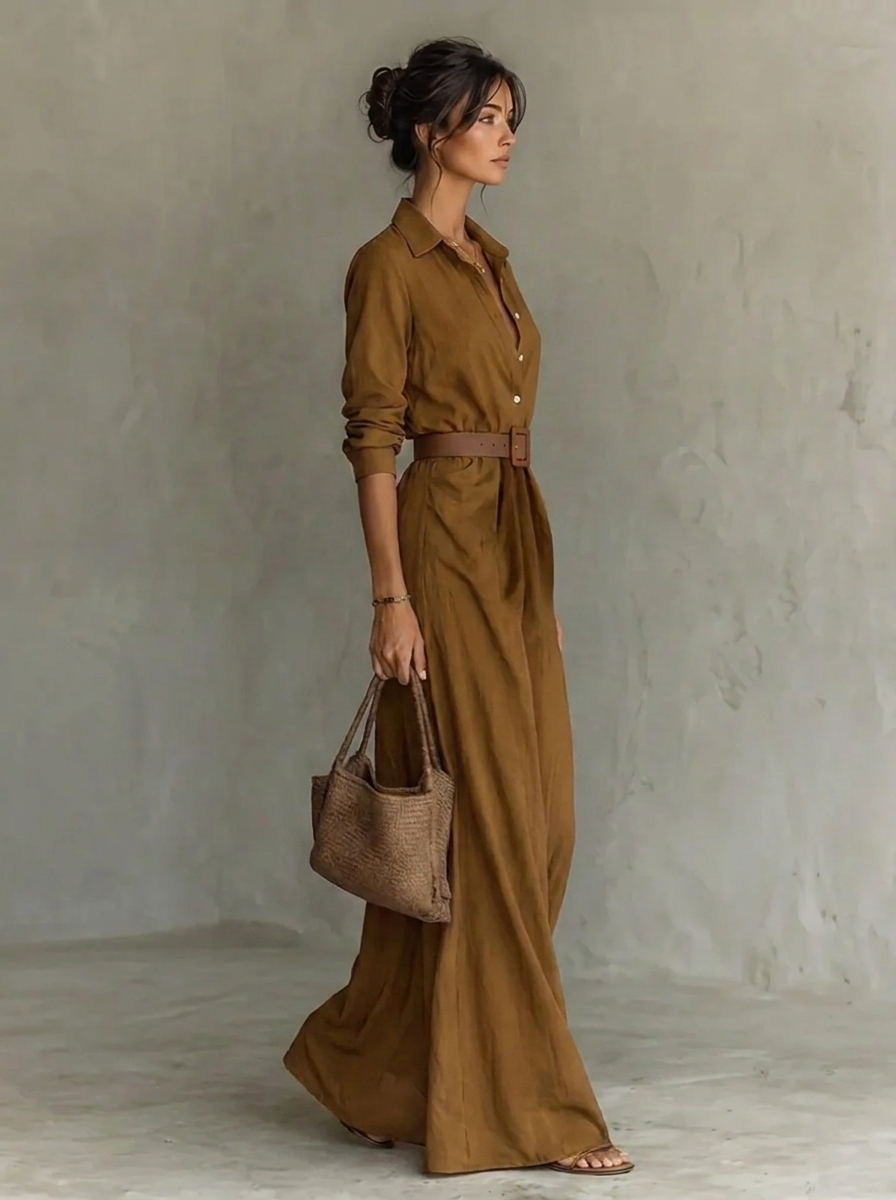 Modisches Damen Maxikleid mit edlem Spitzenkragen, ideal für festliche Anlässe und Abendmode.