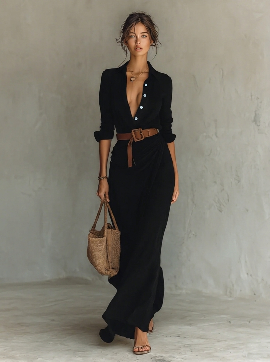 Detailansicht des eleganten Damen Maxikleids, ein vielseitiges Kleid für besondere Momente.