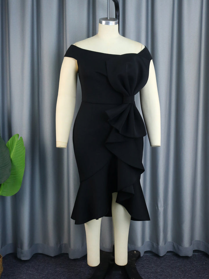 Damen Elegantes Off-Shoulder Rüschenkleid. Festliches Partykleid schulterfrei für Abend-Anlässe.