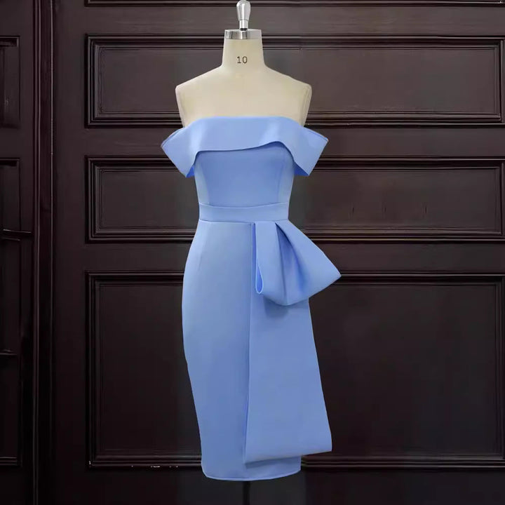 Asymmetrisches Off-Shoulder Kleid mit Rüschensaum für Damen, ein schickes Party- & Abendkleid.