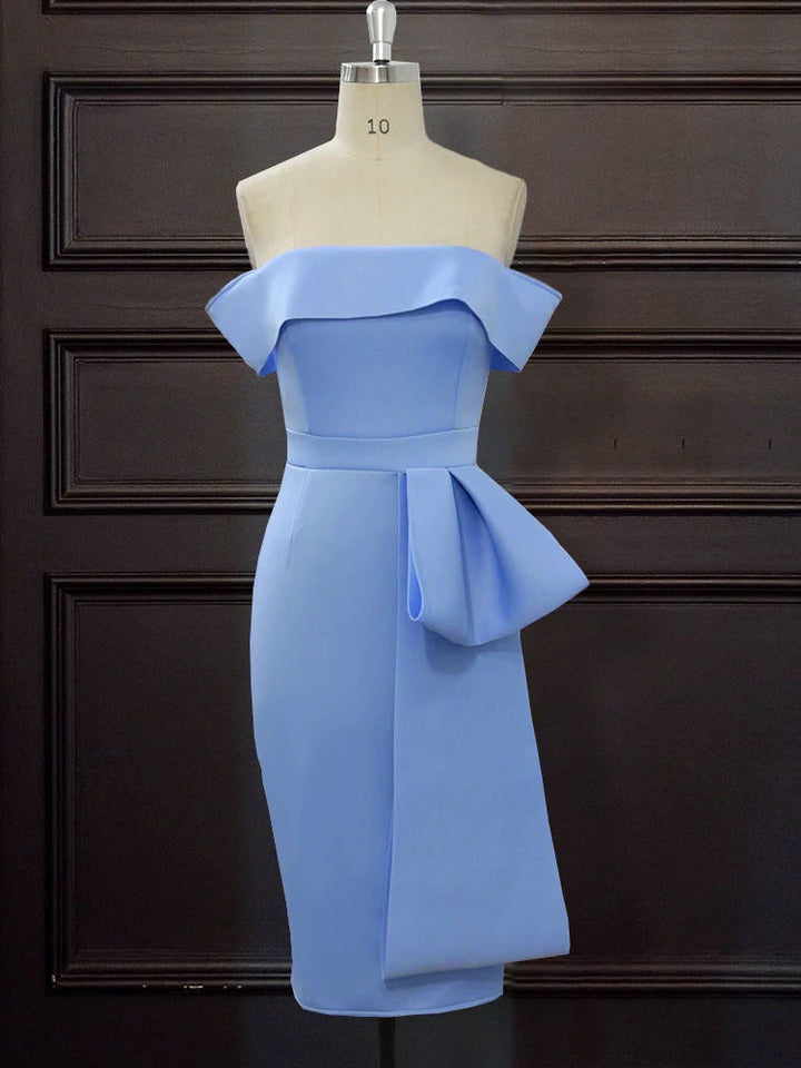 Off-Shoulder Rüschenkleid Damen, asymmetrisch geschnitten, ideal für festliche Anlässe & Sommerpartys.