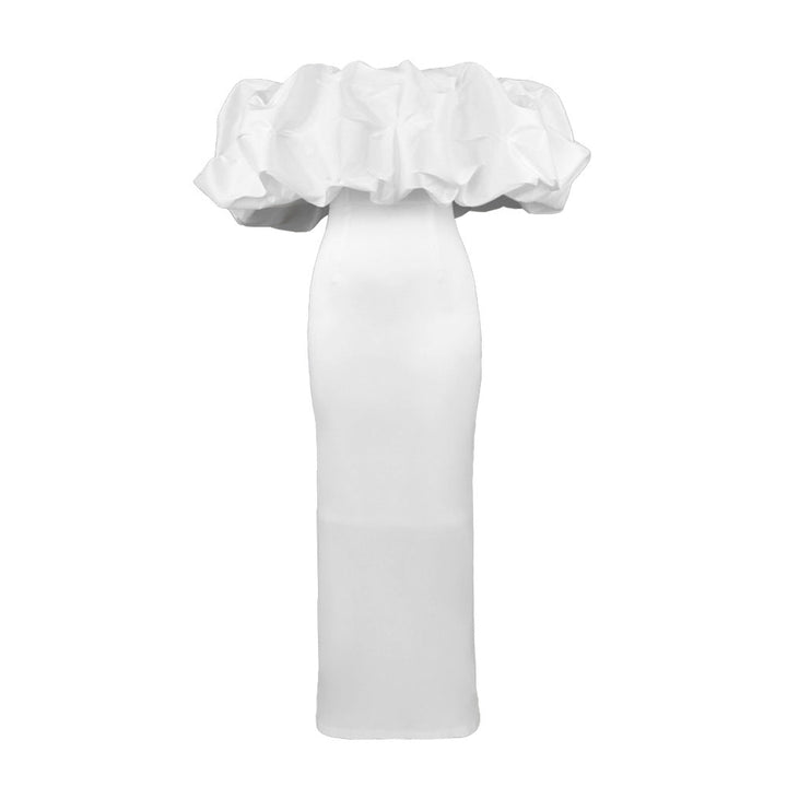 Glamouröses Off-Shoulder Damen Abendkleid, Maxikleid mit elegantem Rüschensaum für festliche Events.
