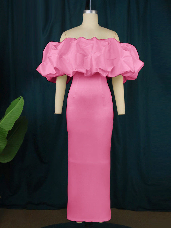 Off-Shoulder Rüschen Maxikleid für Damen, elegant & bequem, perfekt als Partykleid oder für Gala.