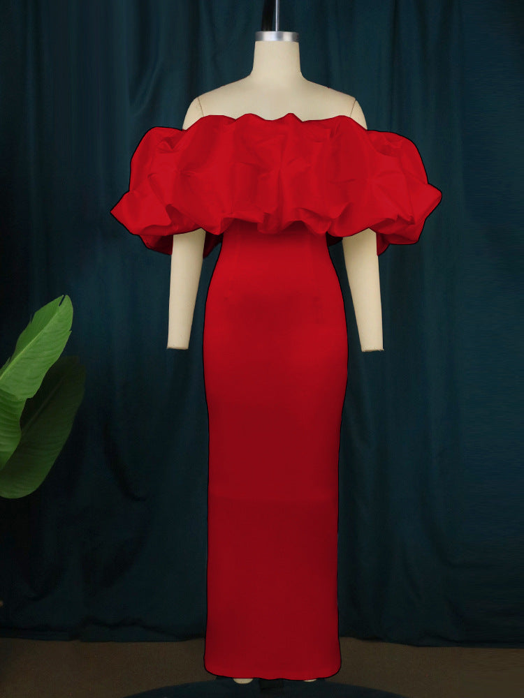 Chices Off-Shoulder Damenkleid, Maxikleid mit anmutigem Rüschensaum, vielseitig für festliche Momente.