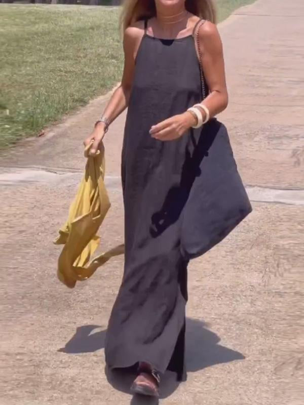 Komfortables ärmelloses Damen Sommer Maxikleid. Weiches, langes Freizeitkleid, perfekt für warme Tage.