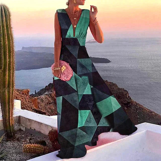 Leichtes, elegantes Damen Maxikleid ärmellos, perfekt als Sommerkleid, Strandkleid oder Abendgarderobe.