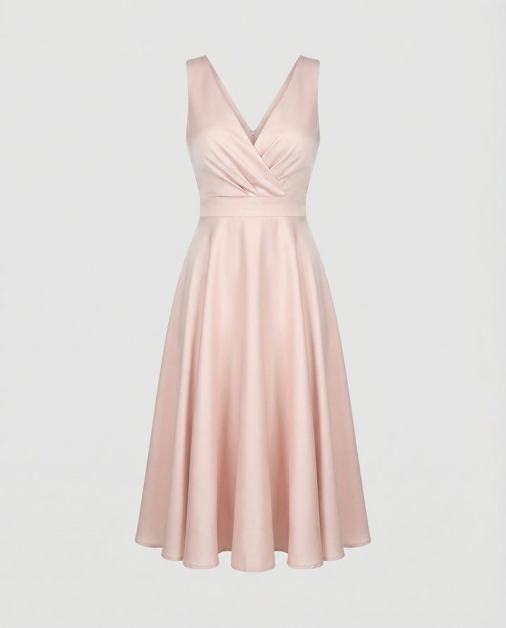 Modisches A-Linien Cocktailkleid für Damen, Midi-Länge, ärmellos, schmeichelhafter V-Ausschnitt, für Partys.