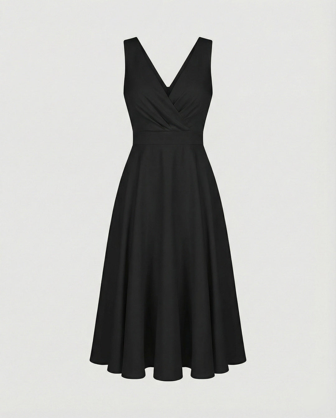Damen Midi A-Linien Kleid, ärmellos, V-Ausschnitt, elegantes Festkleid für Cocktails und Sommerpartys.