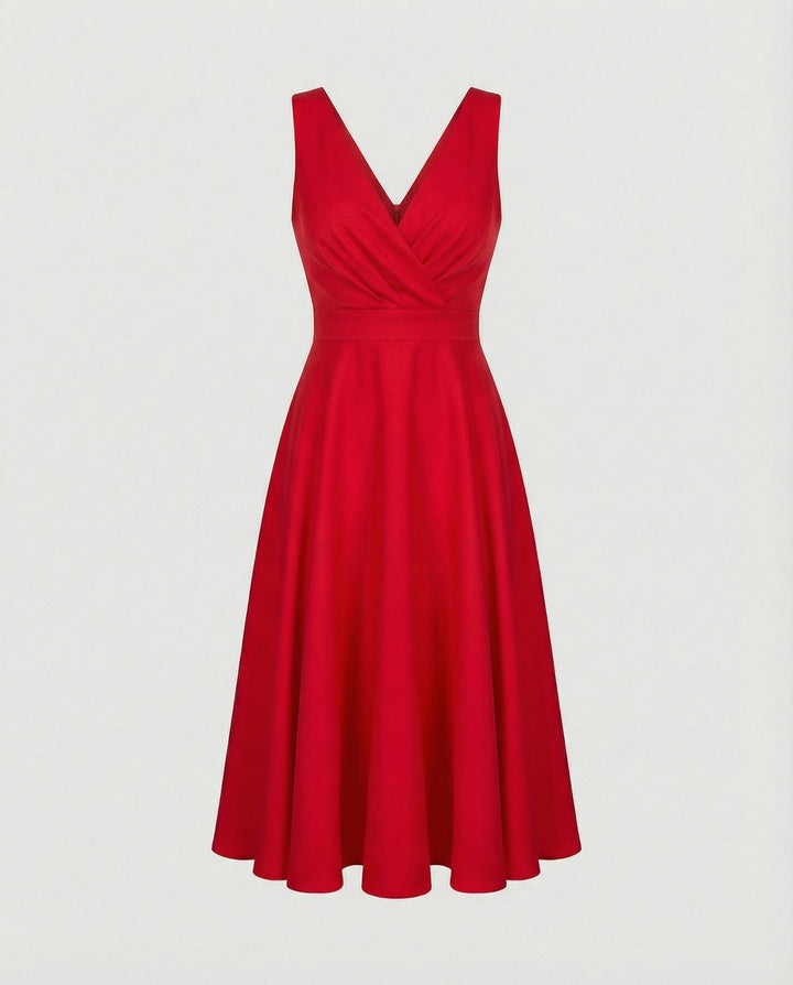 Bequemes elegantes Partykleid für Damen, A-Linie Midi, ärmellos mit V-Ausschnitt, perfektes Sommer-Abendkleid.