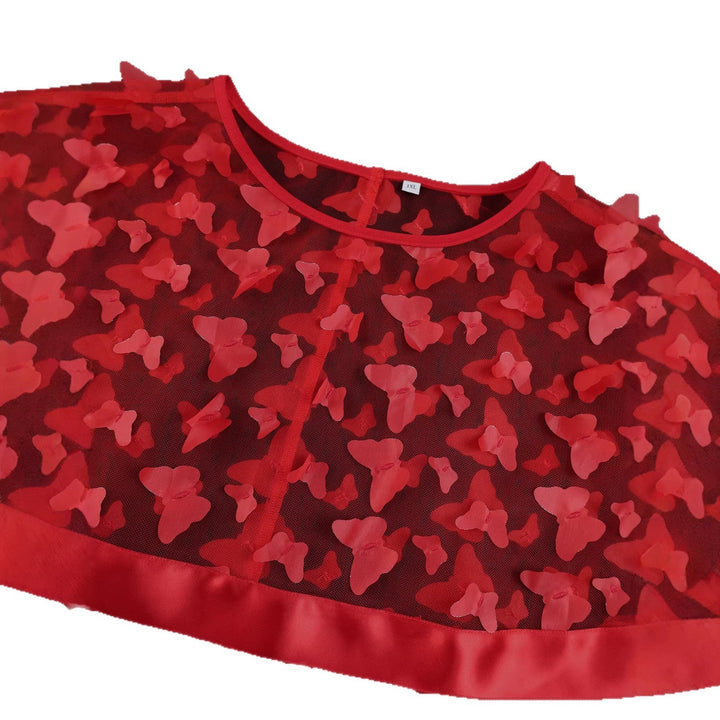 Rotes, elegantes Damenkleid mit Plissee-Rock, transparenten Puffärmeln, ideal als Abend- oder Ballkleid.