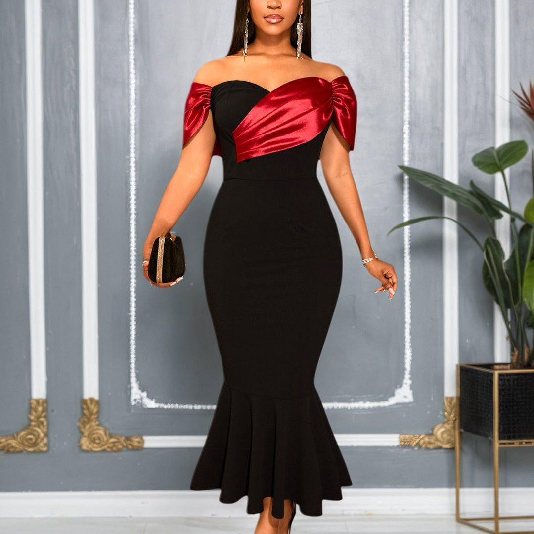 Elegantes schulterfreies Damen Maxikleid mit Rüschen, figurbetont, ideal für Abend und Party.
