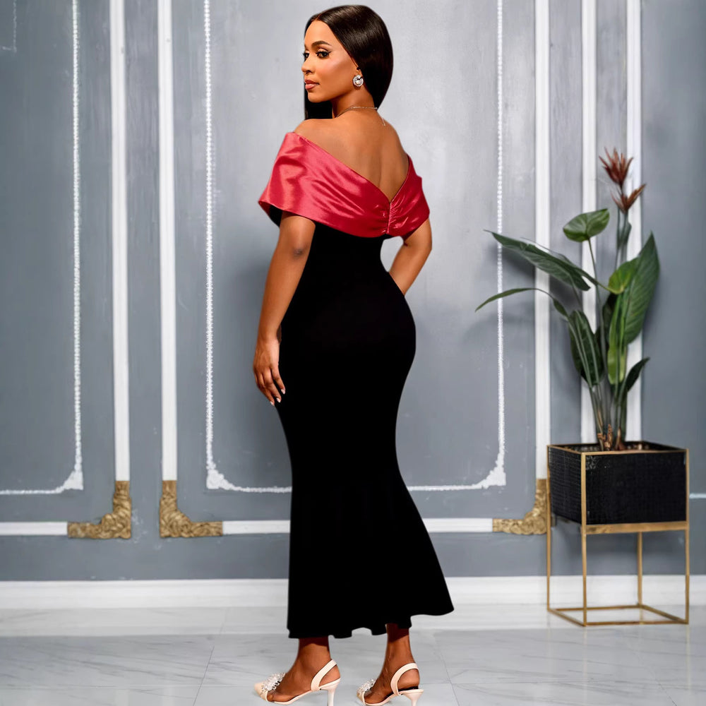 Figurbetontes langes Rüschenkleid für Damen, schulterfrei, perfekt als Abendkleid oder festliches Partykleid.