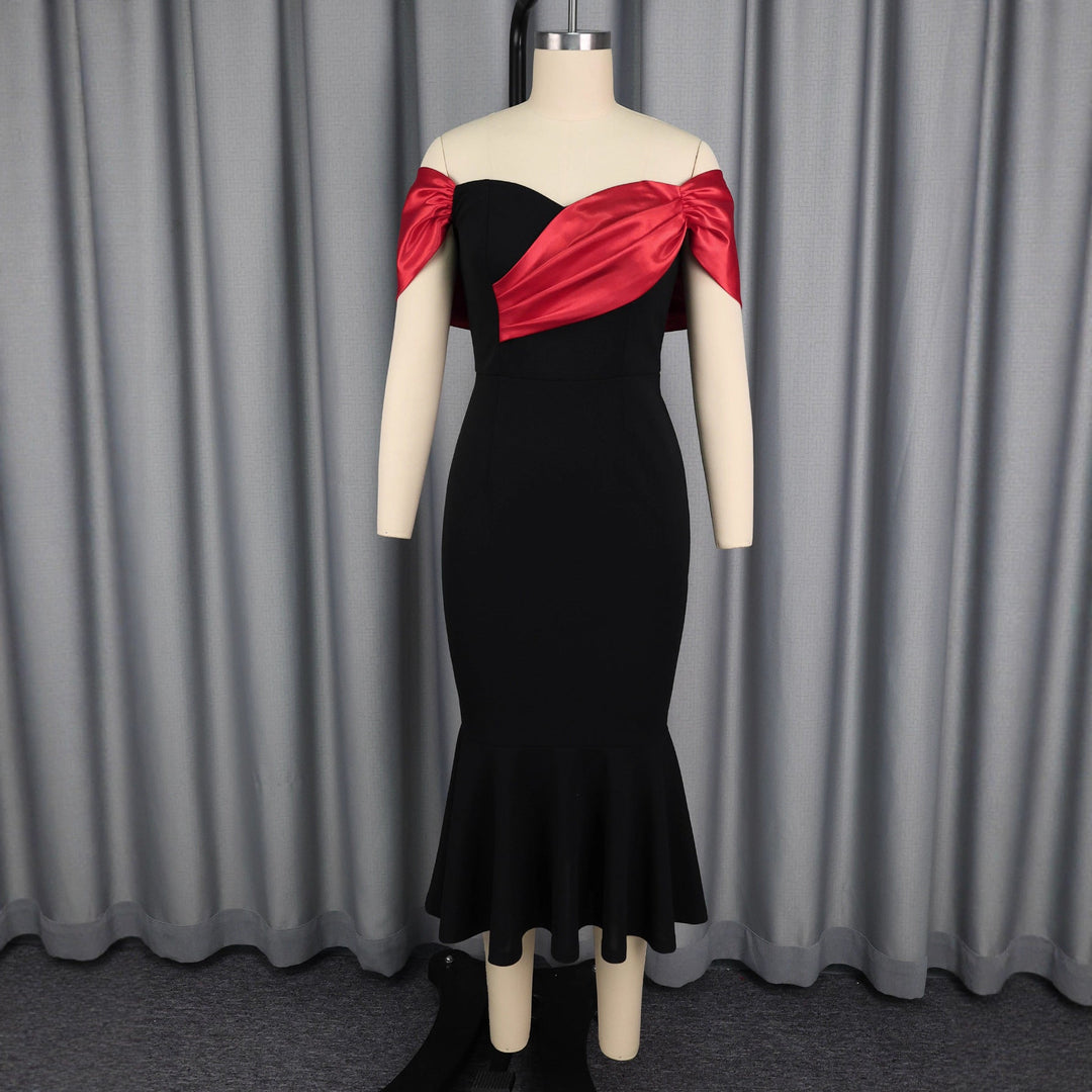 Damen schulterfreies Maxikleid, elegant und figurbetont mit Rüschen, langes Sommerkleid für besondere Anlässe.