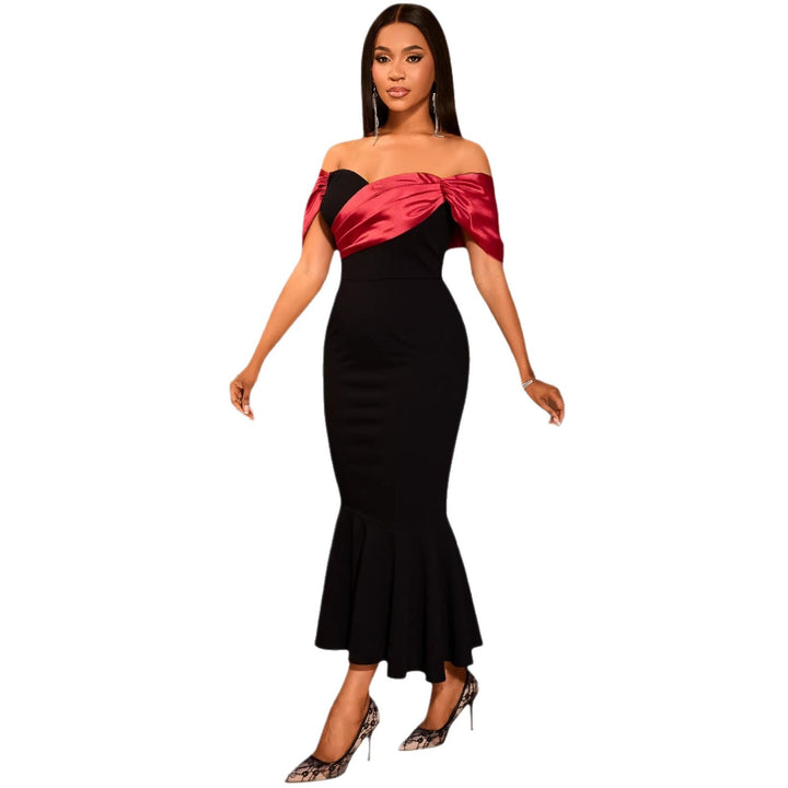 Figurbetontes schulterfreies Abendkleid für Damen, elegantes Maxikleid mit Rüschen, ideal für Gala & Feierlichkeiten.