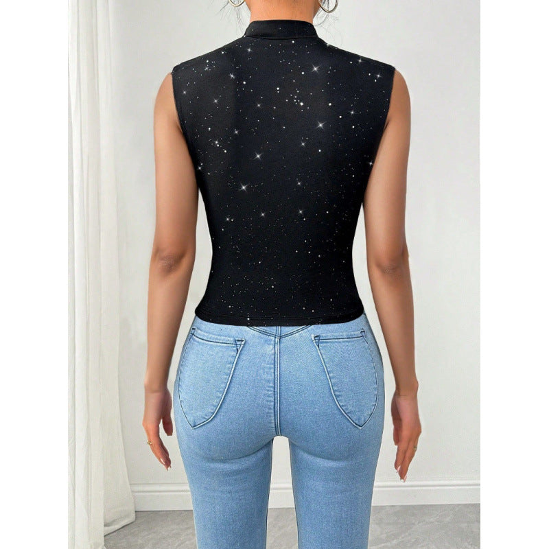 Schickes Damen Glitzer-Wickeloberteil in Schwarz, ideal für festliche Anlässe, mit figurbetonter Passform.