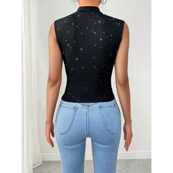 Schickes Damen Glitzer-Wickeloberteil in Schwarz, ideal für festliche Anlässe, mit figurbetonter Passform.