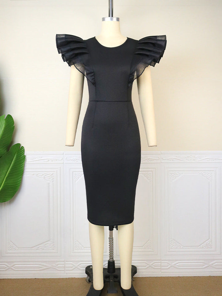 Hochwertiges elegantes Rüschenkleid für Damen, figurbetont, schwarzes Abendkleid für besondere Momente.