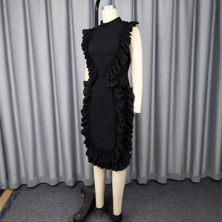 Damen Abendkleid schwarz, figurbetontes Rüschenkleid für besondere Anlässe, Partys oder formelle Events.
