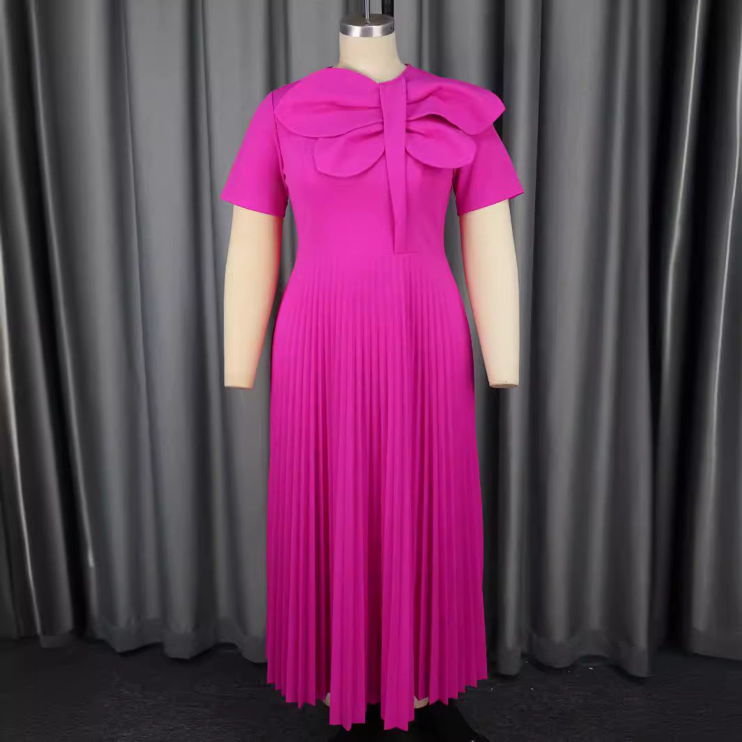 Stilvolles plissiertes Damen Midikleid mit Schleife, perfekt als Cocktailkleid oder elegantes Abendkleid.