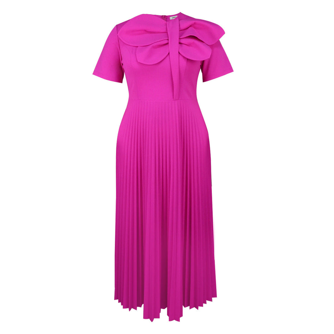 Modisches schwarzes Schleifenkleid für Damen, Midilänge, elegant & perfekt für Abendmode mit Plissee-Rock.
