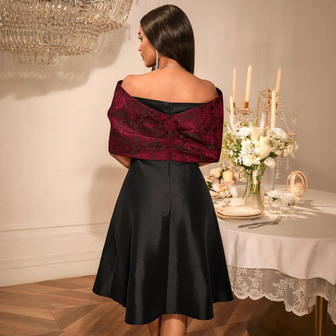 Festliches schwarzes Damenkleid, Off-Shoulder Cocktailkleid elegant für Abende und Feiern.