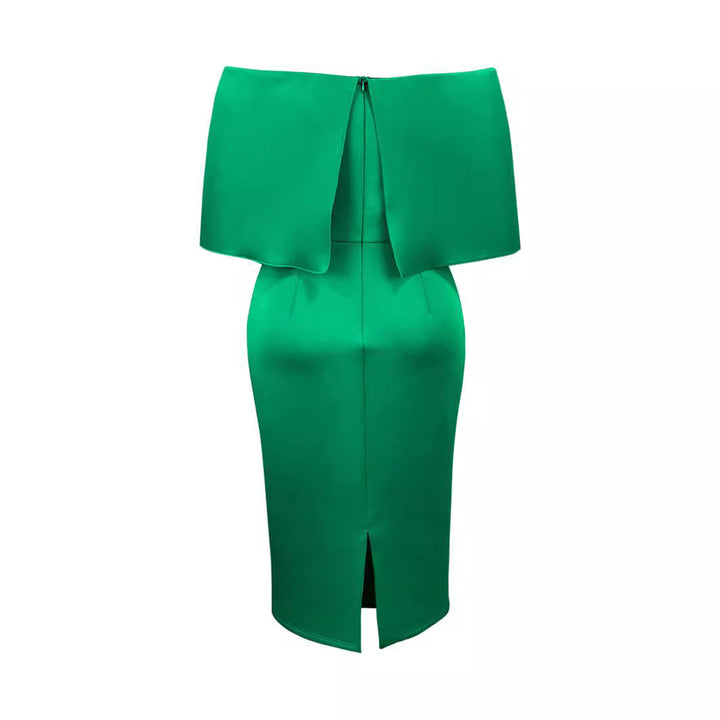 Schwarzes elegantes Off-Shoulder Schleifenkleid für Damen. Midi-Länge, ideal für Cocktails & festliche Events.