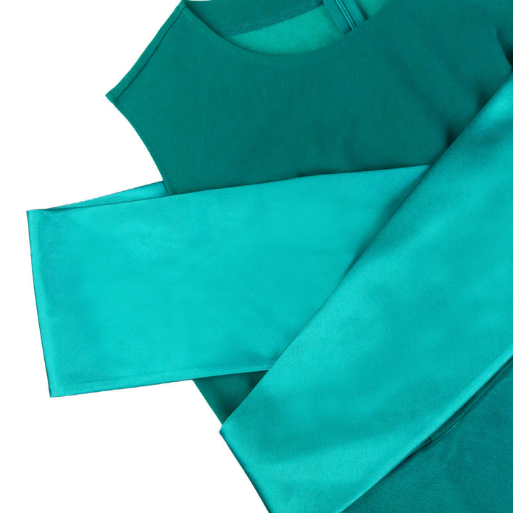 Türkises Wickelkleid für Frauen, elegant mit V-Ausschnitt und asymmetrischem Saum, ideal für Hochzeitsgäste.