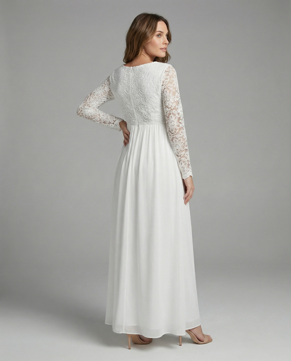 Edles Schwangerschafts-Abendkleid mit langen Ärmeln für festliche Anlässe und Abschlussball, bequem und stilvoll.