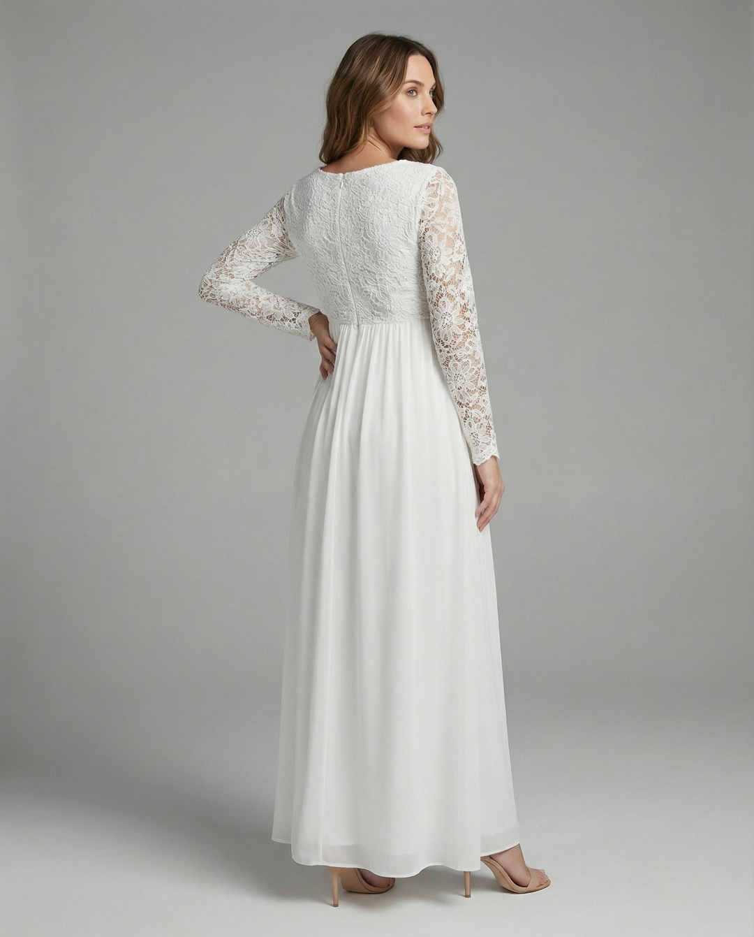 Edles Schwangerschafts-Abendkleid mit langen Ärmeln für festliche Anlässe und Abschlussball, bequem und stilvoll.